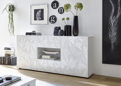 Kummut PRISMA valge läige, 181x42xH84 cm, LED