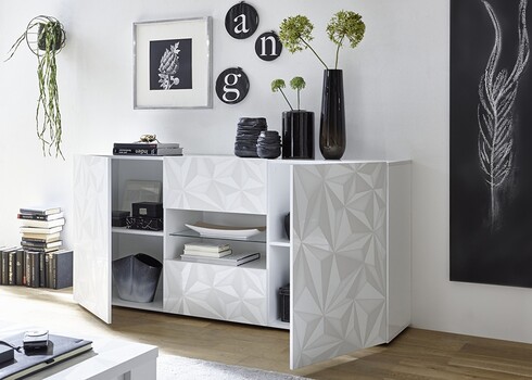 Kummut PRISMA valge läige, 181x42xH84 cm, LED