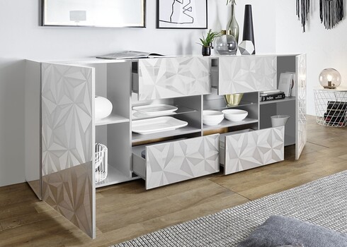 Kummut PRISMA valge läige, 241x42xH84 cm, LED