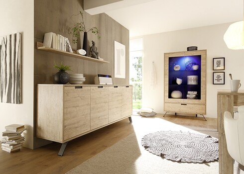 Vitriinkapp PALMA tamm Sherwood, 106x50xH176 cm, LED