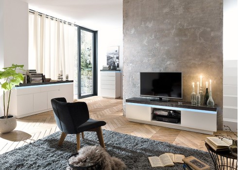 Tv-alus ATLANTA valge / hall, 175x40xH48 cm, LED