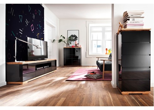 Tv-alus CHIARO must läige/ tamm, 202x40xH54 cm