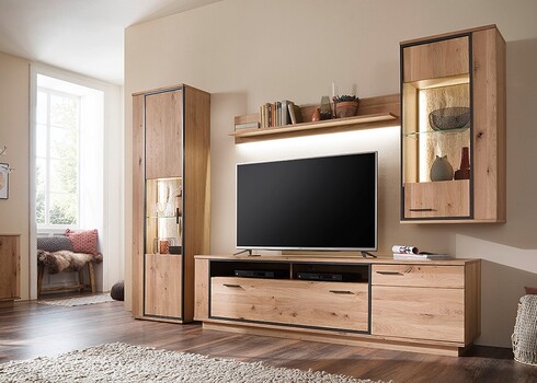 Vitriinkapp CAMPINAS tamm Bianco, 60x37xH209 cm, LED