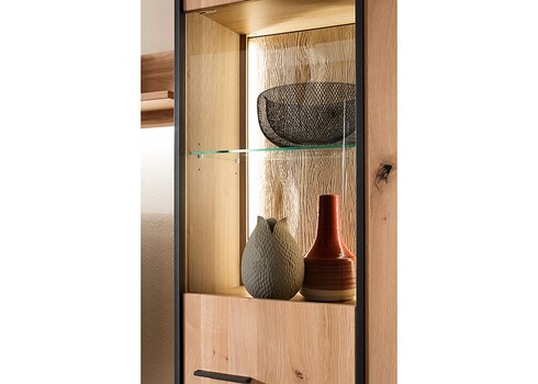 Vitriinkapp CAMPINAS tamm Bianco, 90x37xH142 cm, LED