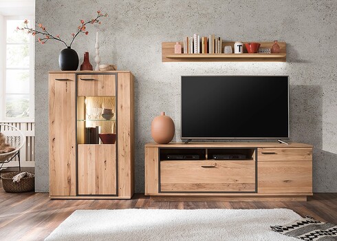 Vitriinkapp CAMPINAS tamm Bianco, 90x37xH142 cm, LED