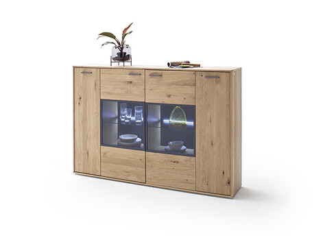 Kummut PORTLAND tamm Bianco, 184x37xH123 cm, LED