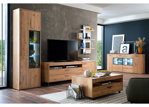 Vitriinkapp PORTLAND tamm Bianco, 64x37xH207 cm, LED