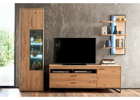 Vitriinkapp PORTLAND tamm Bianco, 64x37xH207 cm, LED