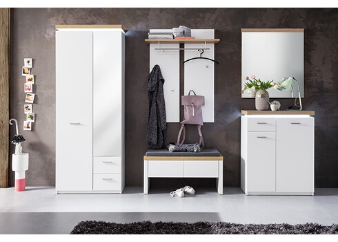 Esikumööbli komplekt CALI mattvalge / tamm, LED