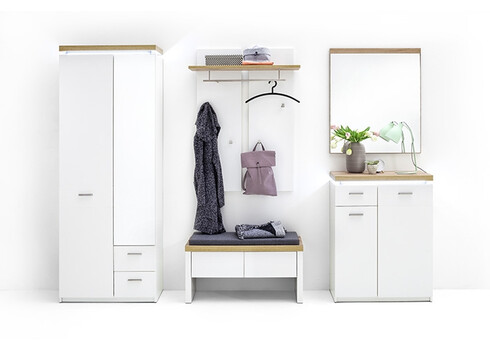 Esikumööbli komplekt CALI mattvalge / tamm, LED