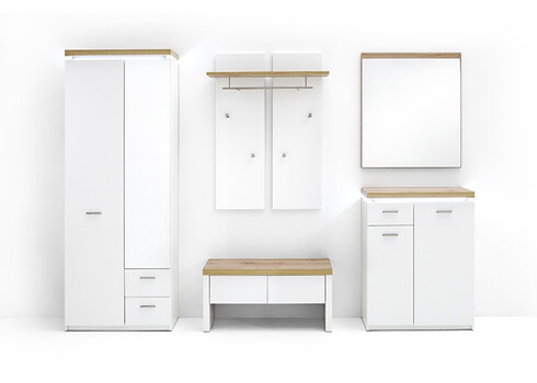 Esikumööbli komplekt CALI mattvalge / tamm, LED