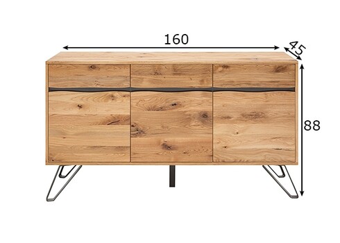 Kummut LIVING EDGE metsik tamm, 160x45xH88 cm