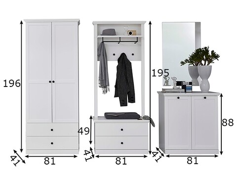 Esikumööbli komplekt BAXTER valge, 273x41xH196 cm