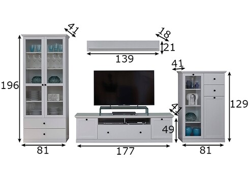 Elutoamööbli komplekt BAXTER valge, 369x41xH196 cm LED