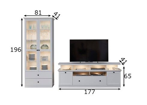 Elutoamööbli komplekt BAXTER valge, 273x41xH196 cm LED