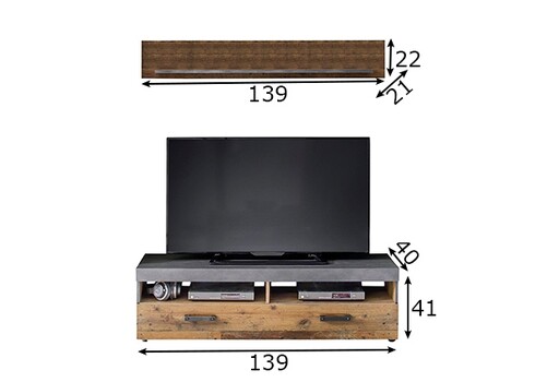 TV-alus + riiul INDY hall, 139x40xH41 cm LED