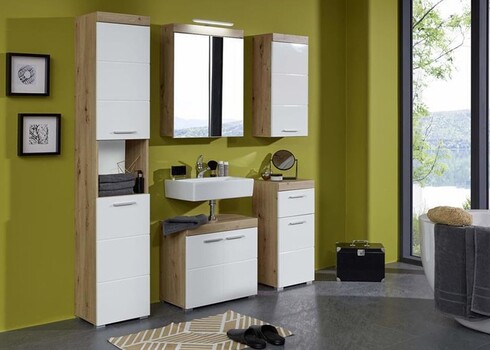 Vannitoakapp AMANDA valge kõrgläige / tamm, 37x31xH79 cm