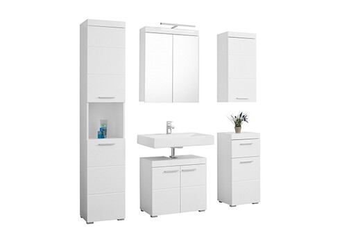 Vannitoamööbli komplekt AMANDA valge kõrgläige / valge LED