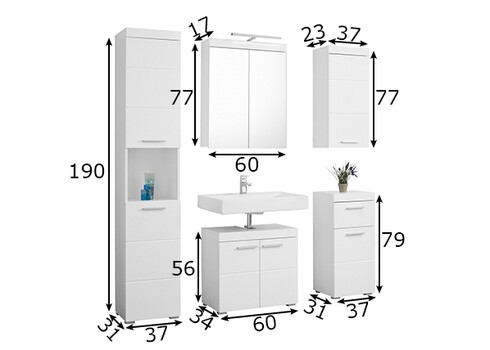 Vannitoamööbli komplekt AMANDA valge kõrgläige / valge LED