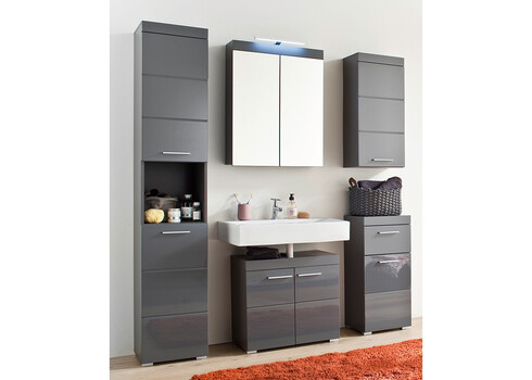 Vannitoamööbli komplekt AMANDA hall kõrgläige / hall LED