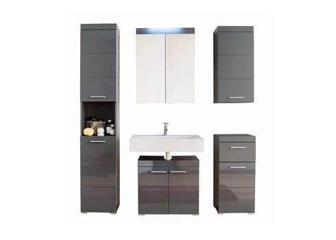 Vannitoamööbli komplekt AMANDA hall kõrgläige / hall LED