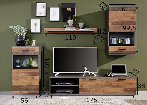 Elutoamööbli komplekt MANGO tamm / hall, LED