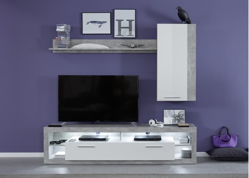 Tv-alus ROCK valge läige / hall, 150x44xH48 cm