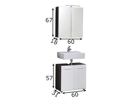 Vannitoamööbli komplekt LINE hall / valge läige LED