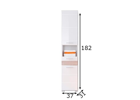 Vannitoakapp MEZZO valge / hele tamm, 37x31xH182 cm