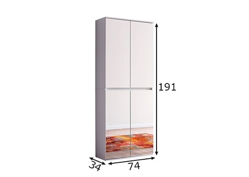 Esikukapp MIRROR valge, 74x34xH191 cm