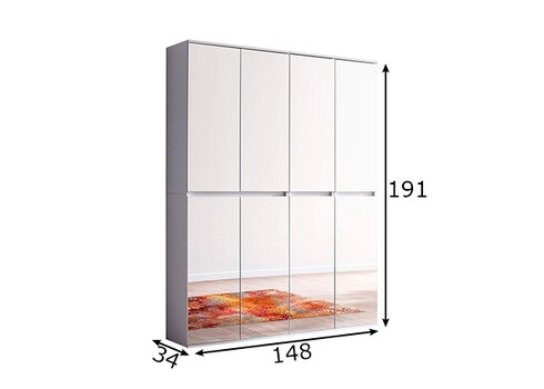 Esikukapp MIRROR valge, 148x34xH191 cm