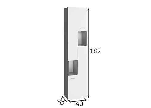 Vannitoakapp TETIS valge / hall, 40x30xH182 cm LED