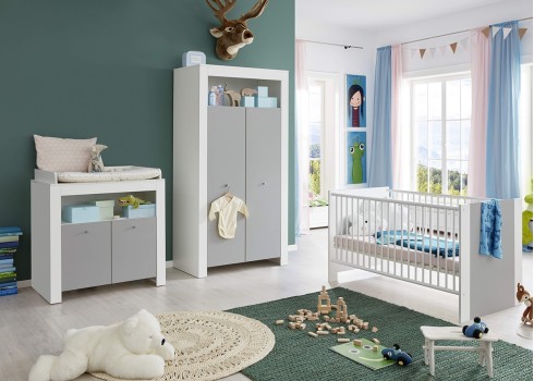 Kummut mähkimisalusega WILSON valge / hall, 96x69xH101 cm