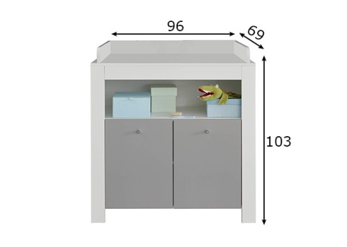 Kummut mähkimisalusega WILSON valge / hall, 96x69xH101 cm