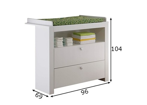 Kummut mähkimisalusega OLIVIA valge, 96x69xH104 cm