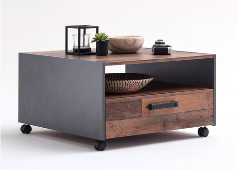 Diivanilaud ratastel TRENDTEAM valge / tamm, 70x70xH40 cm