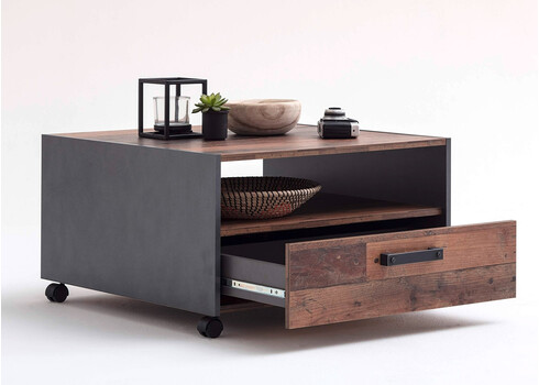 Diivanilaud ratastel TRENDTEAM valge / tamm, 70x70xH40 cm