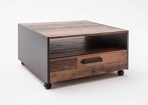 Diivanilaud ratastel TRENDTEAM valge / tamm, 70x70xH40 cm