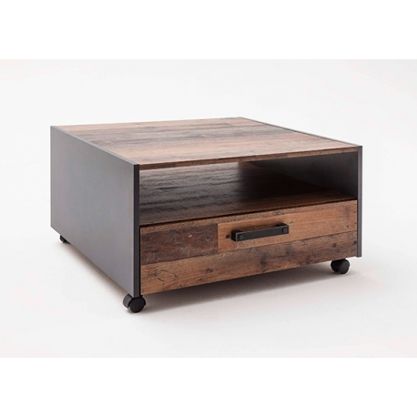 Diivanilaud ratastel TRENDTEAM valge / tamm, 70x70xH40 cm