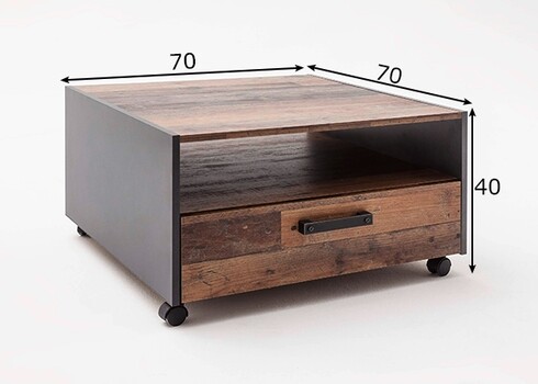 Diivanilaud ratastel TRENDTEAM valge / tamm, 70x70xH40 cm