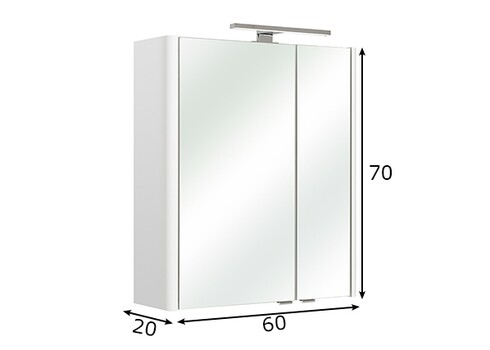 Peegelkapp PIOLO valge, 60x20xH70 cm, LED