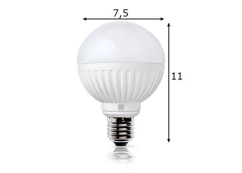 LED lamp ROUND valge, D7,5xH11 cm, 8,5W, E27, 2700K, reguleeritav