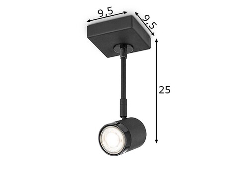Kohtvalgusti MANU must, 9,5x9,5xH25 cm, LED