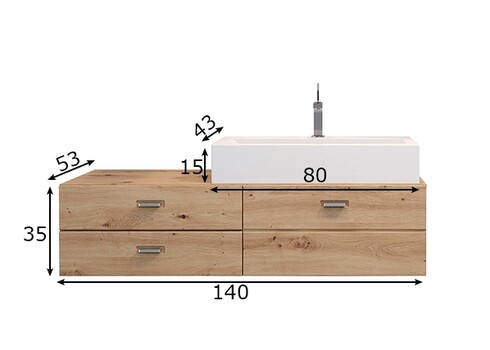 Valamukapp GEO + valamu tamm, 140x53xH50 cm