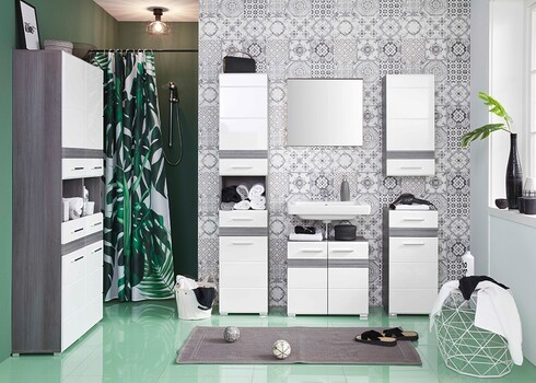 Vannitoakapp SET-ONE valge läige / tumehall, 37x31xH81 cm