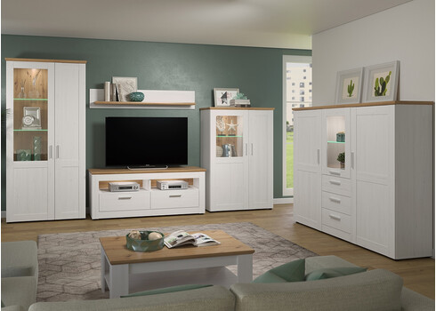 Vitriinkapp SHADE valge mänd / tamm, 95x38xH194 cm