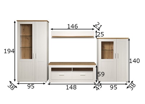 Elutoamööbli komplekt SHADE valge mänd / tamm