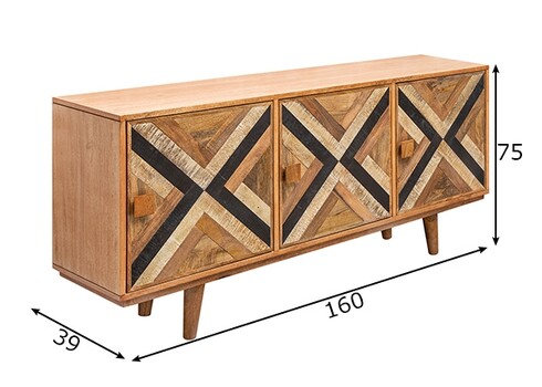 Kummut LONG ISLAND mango / must, 160x39xH75 cm