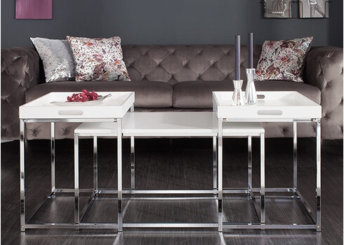 Diivanilaudade komplekt ELEMENTS valge / kroom