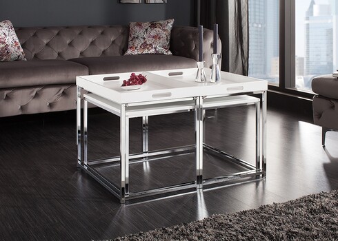 Diivanilaudade komplekt ELEMENTS valge / kroom